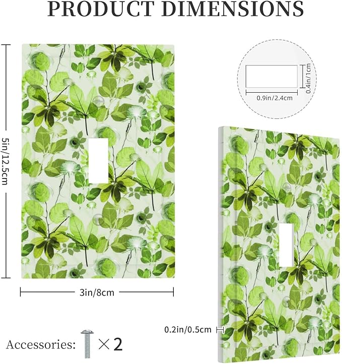 Green Leaves Spring Plant Floral Decorative Light Switch Cover 1 Gang Single Toggle Device Electrical Faceplate Switchplates Decorator Outlet Wall Plate for Bed Room Living Room Decor