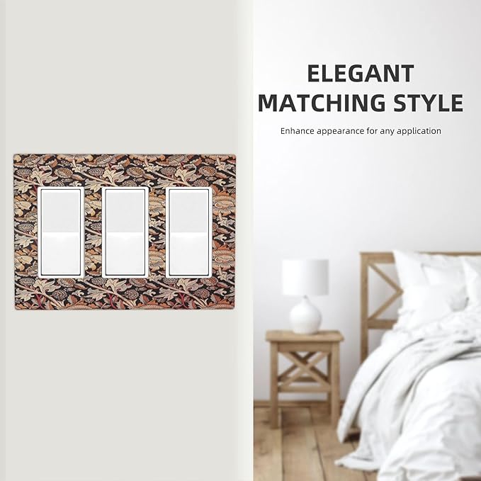 Light Switch Covers Vintage William Morris Floral Plants 3 Gang Rocker Electrical GFCI Decorative Triple Outlet Wall Plate Cover Switchplate for Bedroom living Room Decor
