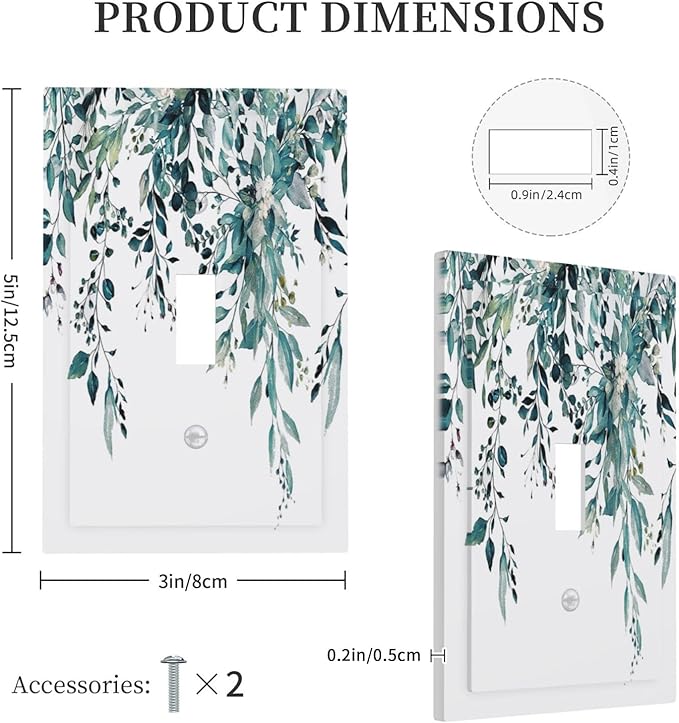 Decorative Light Switch Cover Plate Green Eucalyptus Boho Olive Leaves Country Unique 1 Gang Wall Plate Cover Single Toggle Switch Plate Covers Jumbo Electrical Switchplate Receptacle