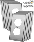 Bates- Metal Duplex Receptacle Wall Plate, 4.5" x 2.76"/Standard Size, 10 Pack, Stainless Steel Outlet Covers Wall Plate, Electric Outlet Cover Plates