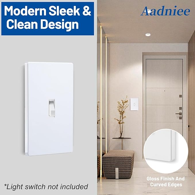 1-Gang Screwless Toggle Switch Wall Plates, Decorative Outlet Covers, Standard Size 2.92" x 4.68" Switch Plate, No Visible Screw, Unbreakable Thermoplastic (10 Pack, Gloss White)