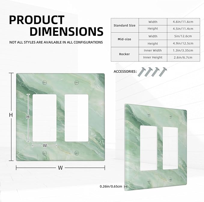 Outlet Covers Green Marble Luxury Abstract 1 Gang Duplex Light Switch Cover Plate Decorative Wall Plates Electrical Switchplate Receptacle for Bathroom Bedroom Decor（2 Pack）