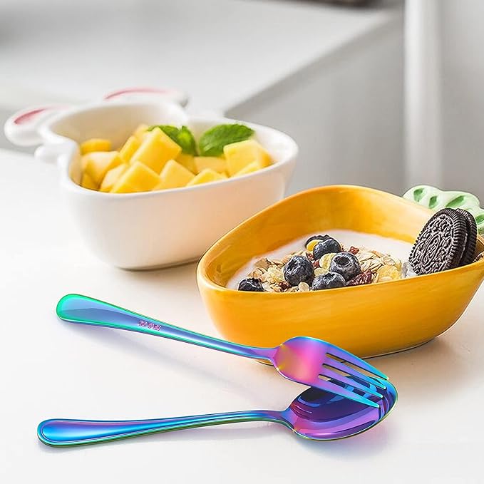 LIANYU 9-Piece Rainbow Kids Silverware Set, Stainless Steel Toddler Utensils Flatware Set, Child Cutlery Tableware for 3, Include knife Fork Spoon, Mirror Finished, Dishwasher Safe