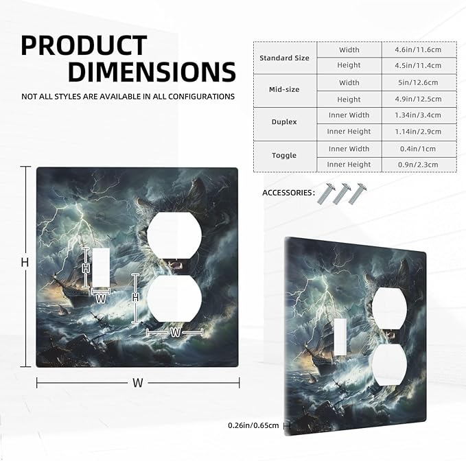 Light Switch Cover Plate funny Cat Stormy sea Lightning Sailboats 2 Gang Decorative Switch Plates 1 Toggle Duplex Combo Outlet Covers GFCI Wall Plates for Bathroom Kid Room Decor