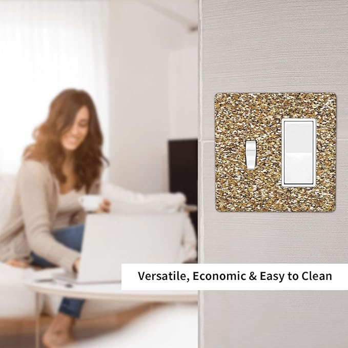 Outlet Covers Gold Glitter Sequins 1 Toggle 1 Rocker Combo Light Switch Cover Plate Decorative Switch Plate Covers Electrical Wall Plate for Bedroom Cabin Decor