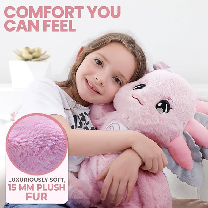 Huggle Healers Weighted Stuffed Animals for Adults, Teens and Kids - 36 Inch Long Plush Arms Pink Stuffed Animal for Hugs - 4.5lb Axolotl Plushies - Ula Axolotl