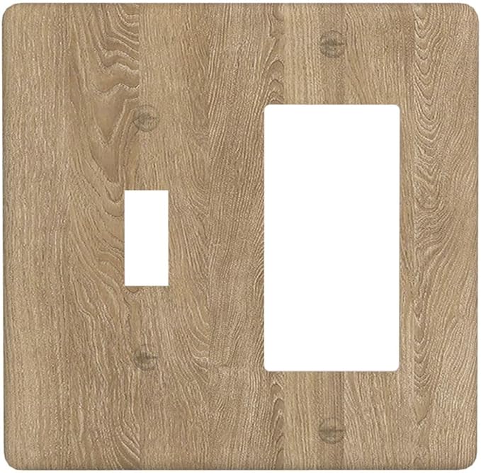 Outlet Covers Light Brown Wood Grain 1 Toggle 1 Rocker Combo Light Switch Cover Plate Decorative Switch Plate Covers Electrical Wall Plate for Farmhouse Cabin Decor