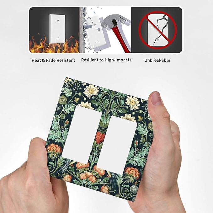 Light Switch Cover Plate Strawberry Birds Flowers Plant Morris Floral 2 Gang Double Rocker Outlet Covers Decorative Switch plates Electrical Wall Plates GFCI Receptacle for Bathroom Bedroom