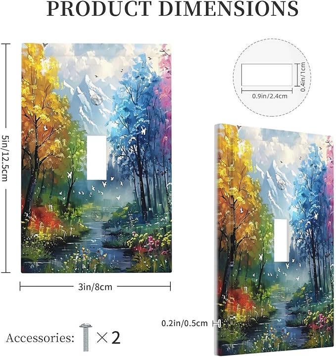 Colorful Forest Snow Mountain River Oil Painting Style Decorative Light Switch Cover 1 Gang Single Toggle Device Electrical Faceplate Switchplates Decorator Outlet Wall Plate for Bedroom Living Room