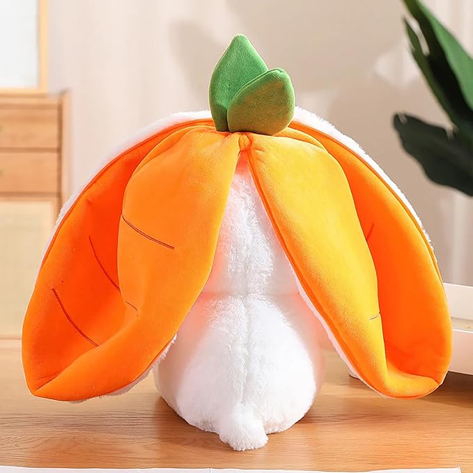 2PCS Plush Toy Pillow, Reversible Carrot Strawberry Bunny Plush with Zipper, Easter Bunny Stuffed Animal Cute Rabbit Plushie Birthday Gift for Boys Girls Kids (1pcs 7" Carrot)