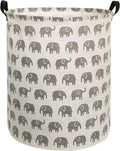 HIYAGON Canvas Storage Basket,Large Laundry Basket with Handles-Collapsible Storage Bin for Kids Room,Nersury Hamper,Toy Storage 19.7×15.7 (Grey Elephant)
