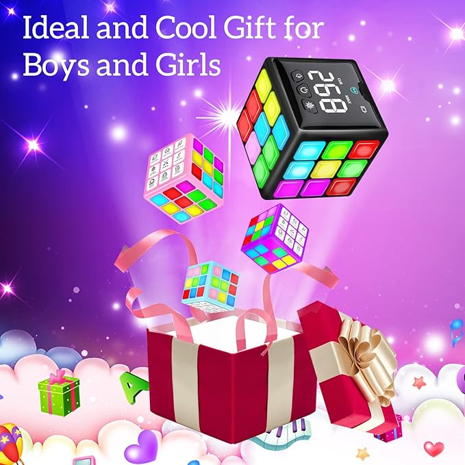 Xinbeiya Rechargeable Handheld Cube with Games - 15 Fun Brain & Memory Games with Score Screen for Kids Teens - Christmas Easter Birthday Gifts for Boys Girls Ages 6-12+ Years Old (Black)