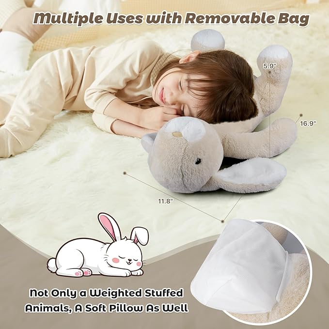 17" & 4.5lbs Rabbit Stuffed Animal, Weighted Stuffed Animals with Removable Ceramsite Bag, Cuddly & Soft Weighted Rabbit Plush for Adults & Kids, Rabbit Stuffed Gifts for Christmas & Valentine’s Day