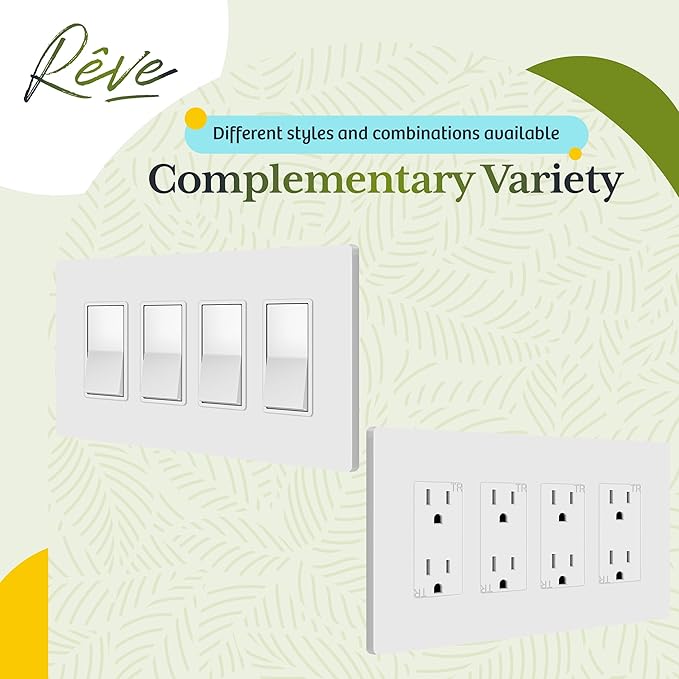 TG Screwless Decorator Wall Plates Child Safe Outlet Covers, Size 4-Gang 4.50" H x 8.10" L, Unbreakable Polycarbonate Thermoplastic, UL Listed, Glossy, White (5 Pack)
