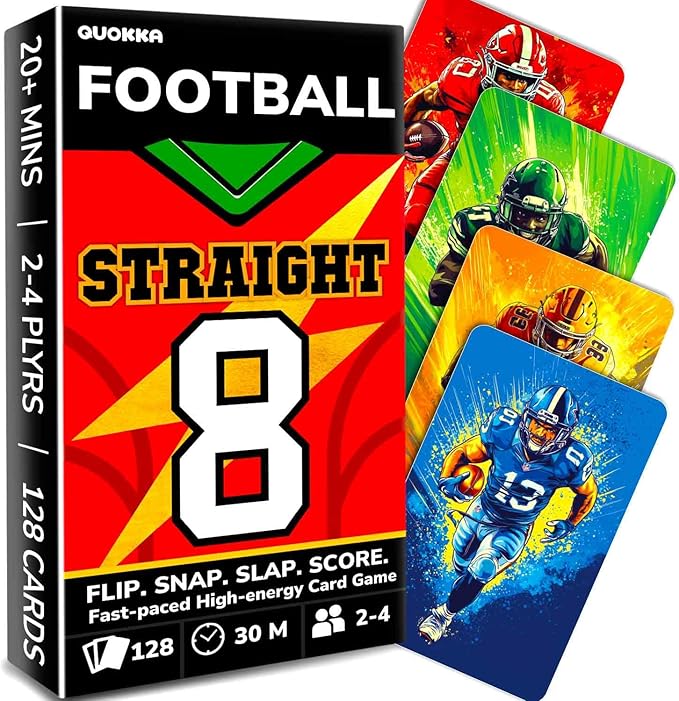 QUOKKA Football Fast-Paced Card Game for Kids & Adults – 128 Cards & Easy Rules – Quick & Fun Matching Game – 2-4 Players – Ages 8+ – Perfect for Family Games Night, Travel and Parties