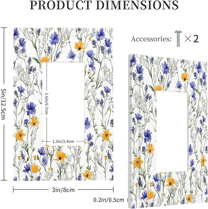 Decorative Outlet Covers Floral Colorful Green Leaf Wildflower 1 Gang Single Rocker Light Switch Cover Plate Wall Plates Gfci Faceplate For Bed Room Living Room Decor