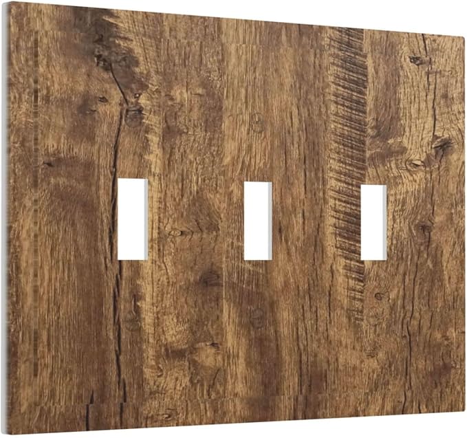 Rustic Brown Wood Distressed Wood Print Decorative Switch Plates 3 Gang Wall Plate Triple Toggle Light Switch Cover Faceplate Electrical Wall Panels for Farmhouse Home Decor