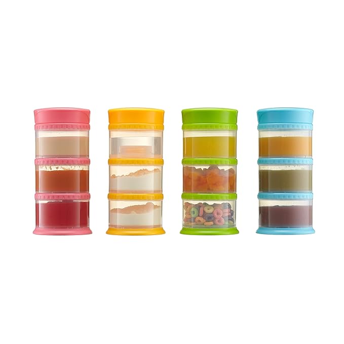 Innobaby Packin' Smart Stackable and Portable Storage System for Formula, Liquid, Baby Snacks and More. 3 Stackable Cups in White. BPA Free.