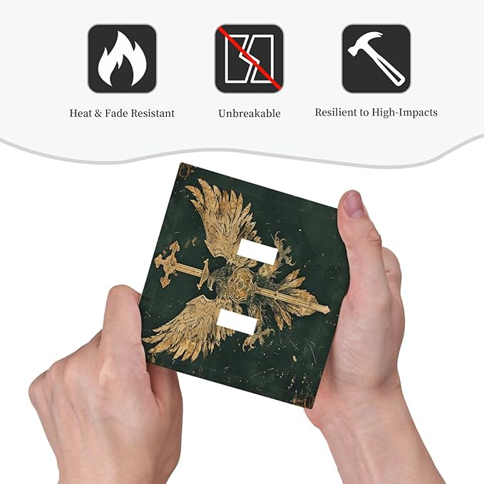 Medieval Retro Golden Eagle Totem Decorative Switch Plates 2 Gang Double Toggle Wall Plate Electrical Faceplate Outlet Light Switch Cover for Bedroom Living Room Decor