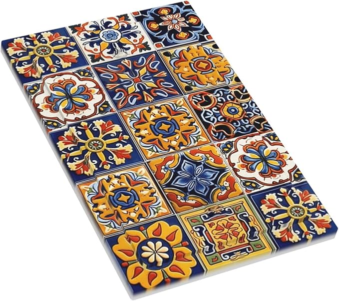 Mexican Talavera Tiles Flower Vintage Light Switch Cover Plate 1 Gang No Device Blank Electrical Wall Plates Faceplate Decorative Switch Plate Covers for Kitchen Bathroom Decor