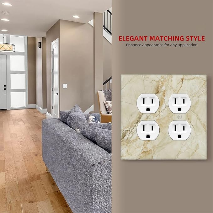 Light Switch Cover Plate Creamy Beige Marble Abstract Minimalism 2 Gang Socket Covers Double Duplex Wallplates Switch Plates and Outlet Covers for Bathroom Home Decor