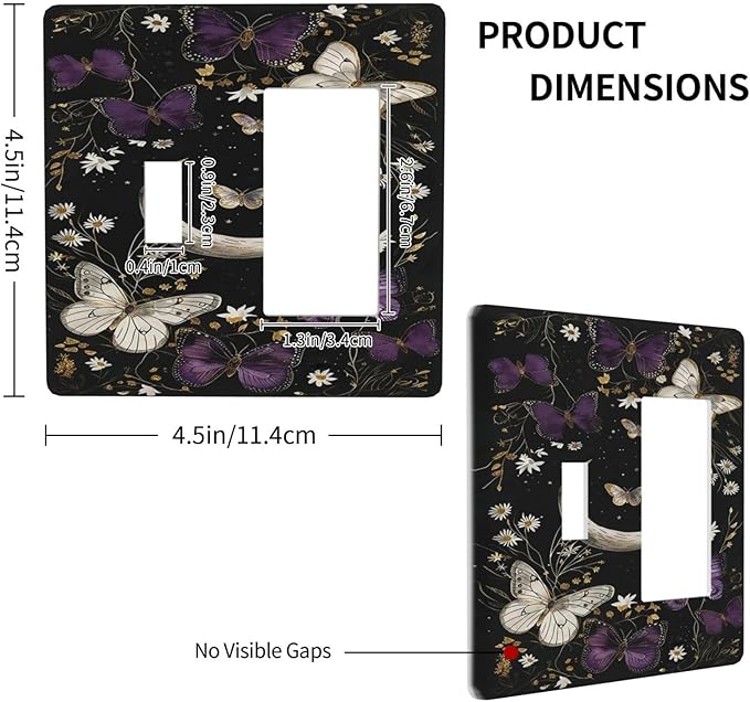 Outlet Covers Boho Crescent Moon Butterfly 1 Toggle 1 Rocker Combo Light Switch Cover Plate Decorative Switch Plate Covers Electrical Wall Plate for Bedroom Home Decor