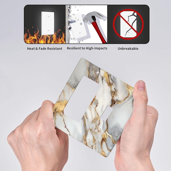 Light Switch Cover Plate White Gold Abstract Luxury Marble Patterns 2 Gang Toggle Rocker Combo Wall Plates Decorative Switch Plates and Outlet Covers Socket Cover for Bathroom Home Decor