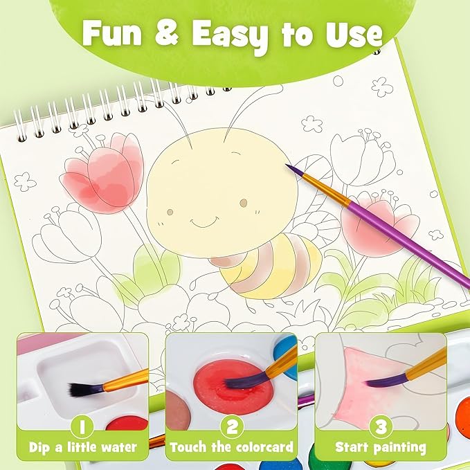 JCREN Paint with Water Books for Kids, Watercolor Coloring Book Mess Free Watercolor Painting Set, Arts and Crafts Water Color Paint Kit Birthday Gifts for Kids Toddlers 3-5 Boys Girls(Animal)