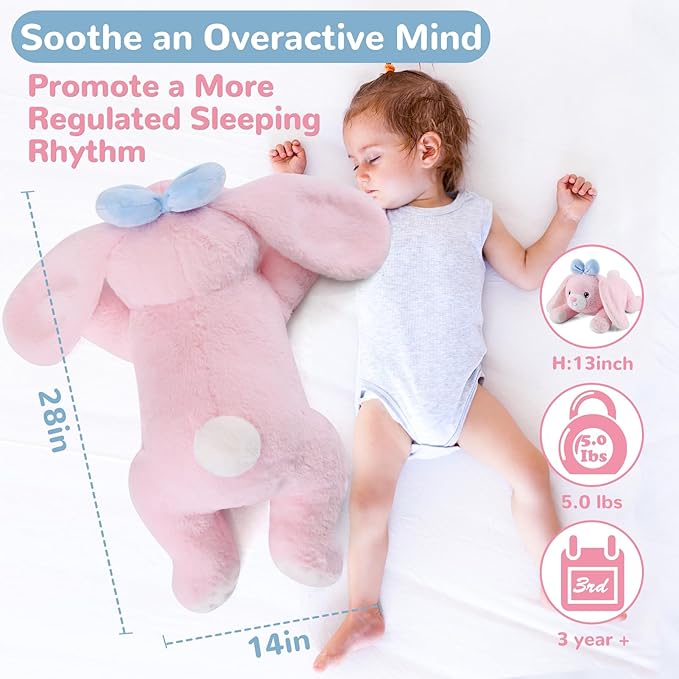 gnomantic Bunny Weighted Stuffed Animals - 28 Inch 5.0 Pounds Weighted Plushies Rabbit - Large Plush Bunny Stuffed Animals Pillow - Cute Plush Toys Gifts for Kids & Adults