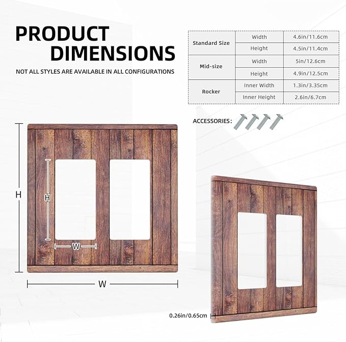 Decorative Outlet Covers with Wood Texture Rustic Vertical Planks Brown Design 2 Gang Wall Plate Double Rocker Light Switch Cover Switch Plate Cover Vintage Aesthetic Kitchen/Bedroom Decor