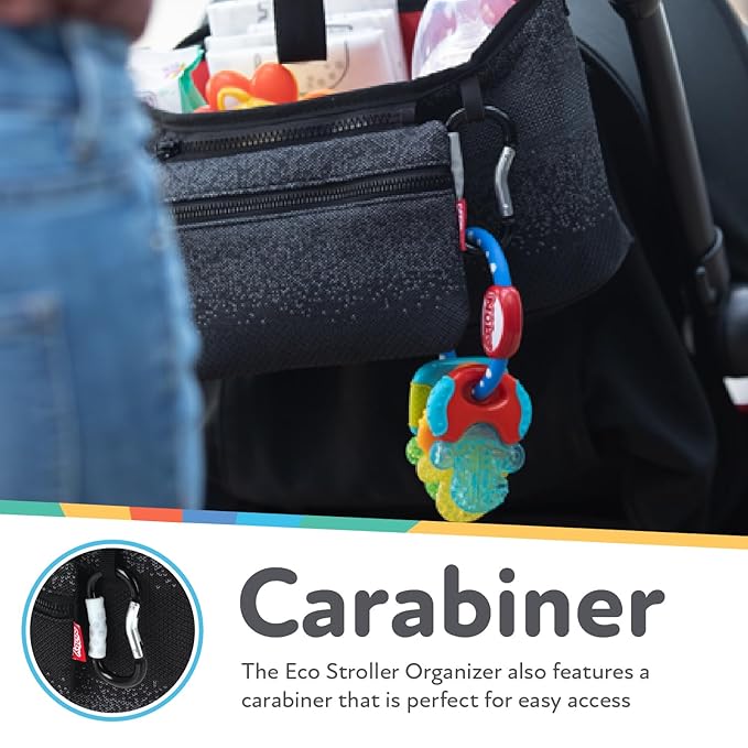 Nuby Eco Baby Stroller Organizer - Includes Carabiner - Stroller Accessories for Babies and Toddlers - Black