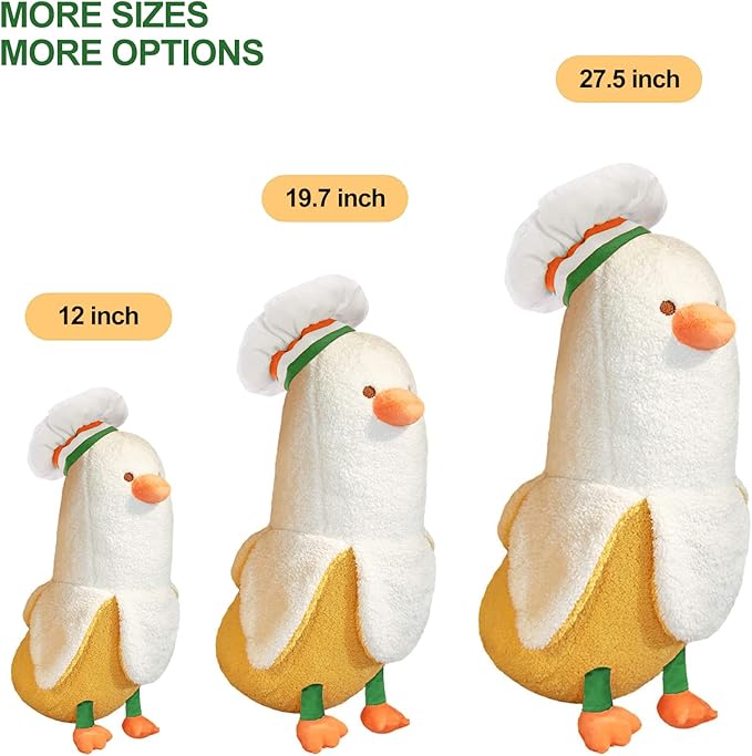 PEACH CAT Cute Banana Duck Stuffed Animal Long Banana Chef Duck Plush Pillow for Girls and Boys White 27.5"