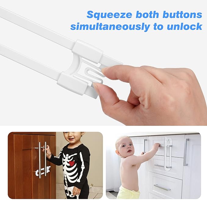 Vmaisi Baby Sliding Cabinet Locks - Adjustable U Shaped Child Safety Locks for Cabinets with Handles or Knobs, Childproof Latches for Kitchen Bathroom Storage Cupboards 10 Pack
