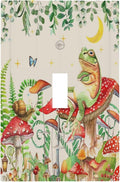 Decorative Light Switch Cover Boho Mushrooms Frogs Butterflies Flowers Moon Stars 1 Gang Single Toggle Decorator Outlet Wall Plate Device Electrical Faceplate Switchplates for Kids room