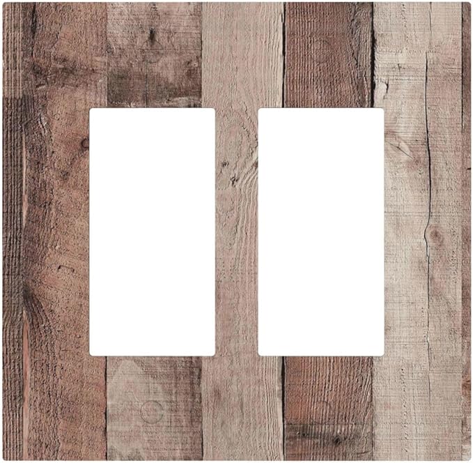 Decorative Outlet Covers Retro Wood Brown Farmhouse Barn Wooden 2 Gang Double GFCI Rocker Electrical Wall Panels Light Switch Cover Plate for Farmhouse Cabin Decor