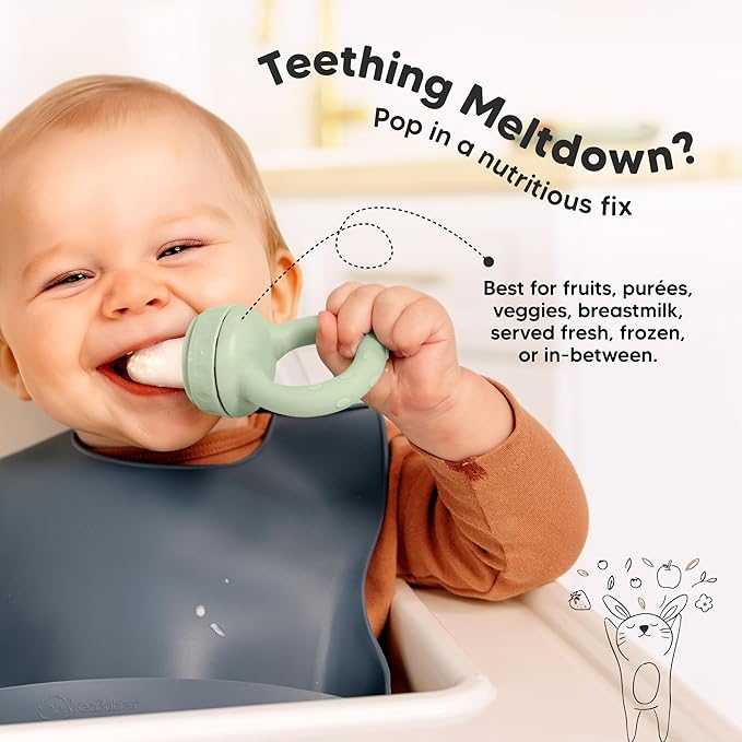 KeaBabies Baby Fruit Feeder 2pk - Silicone Baby Food Feeder for Babies 6-12 Months, Breast Milk Popsicle Teether, Weaning, Pacifier, Freeze Frozen Solid Food, Infant Feeding Essential (Mellow)