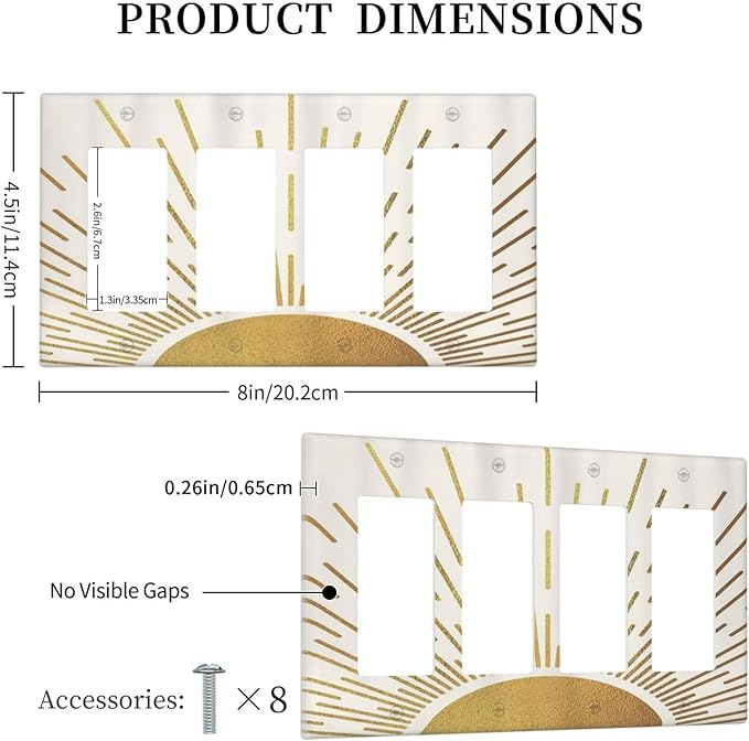 Decorative Outlet Covers Midcentury Golden Sun Minimalism Sunrise 4 Gang Wall Plate Quad Rocker Decora Light Switch Cover Plate Jumbo Electrical GFCI Switch Plate Cover for Home Decor