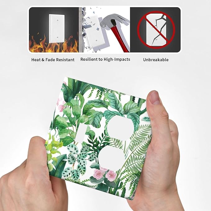 Tropical Palm Leaves Green Jungle Botanical Floral Flowers Wallplates 1 Toggle 1 Duplex Switch Plate Electrical GFCI Faceplate Decorative Light Switch Covers for Bedroom Living Room Decor