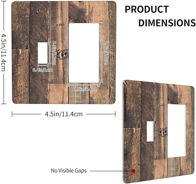 Rustic Brown Wood Plank Vintage Country Wooden Board Outlet Covers 1 Toggle 1 Rocker Combination Decorative Wall Plate Electrical Switch Plates Light Switch Cover Plate for Farmhouse Home Decor