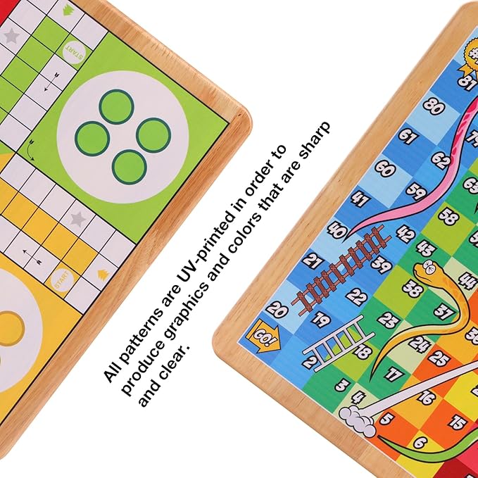 Crobyi 12 Inches Ludo Board Game + Snakes&Ladders, 2 in 1, Classic Board Game for Adults and Kids, Including 1 Game Board, 2 Dice, 16 Game Pieces, Rules and Carrying Bag.