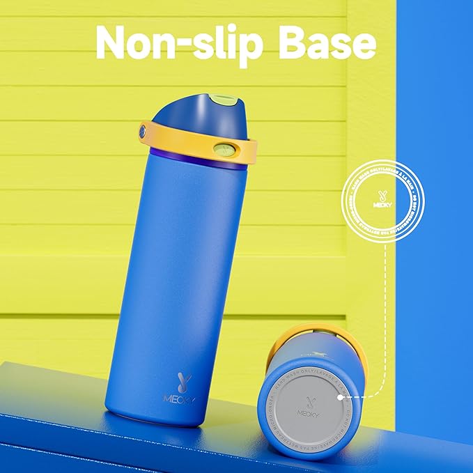 32 oz Insulated Water Bottle for Men: Meoky Stainless Steel Water Bottle with 2-in-1 Straw and Spout Lid - Leak Proof, Cold for 24 Hours, Protective Silicone Base, BPA-Free for Sports Gym, Sapphire