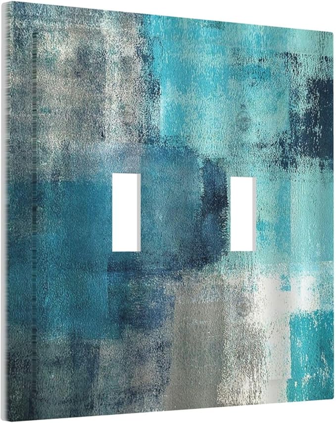 Decorative Switch Plates Teal Blue Modern Geometric Abstract Turquoise Green 2 Gang Double Toggle Outlet Light Switch Cover Wall Plate Electrical Faceplate for living Room Bedroom Decor