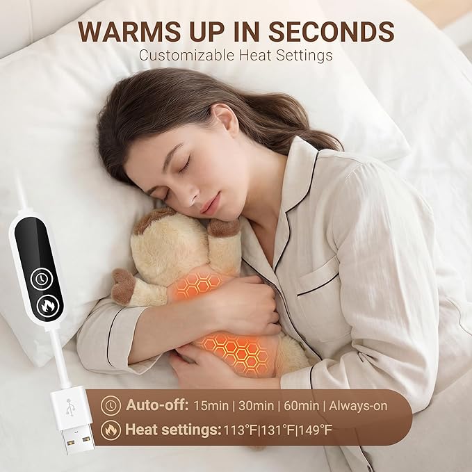 Capybara Heating Pad for Period Cramps,Menstrual Pain Relief,Cute Stuffed Animal Electric Heating Pad Plush,USB Powered Heated Plush Toy,Portable Warm Cushion Gift for Mother Women Teen Girls,Brown