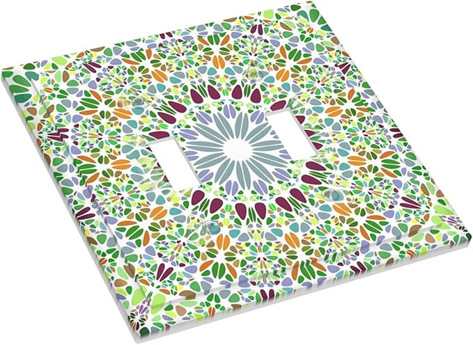 Mandala Flower Abstract Round Mosaic Floral Decorative Switch Plates 2 Gang Double Toggle Outlet Light Switch Cover Wall Plate Electrical Faceplate for Bedroom Living Room Decor