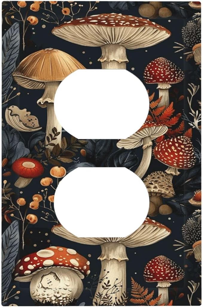 Outlet Covers Vintage Mushroom Floral 1 Gang Duplex Light Switch Cover Plate Decorative Switch Plate Covers Electrical Socket Cover for Bedroom Kids room Decor