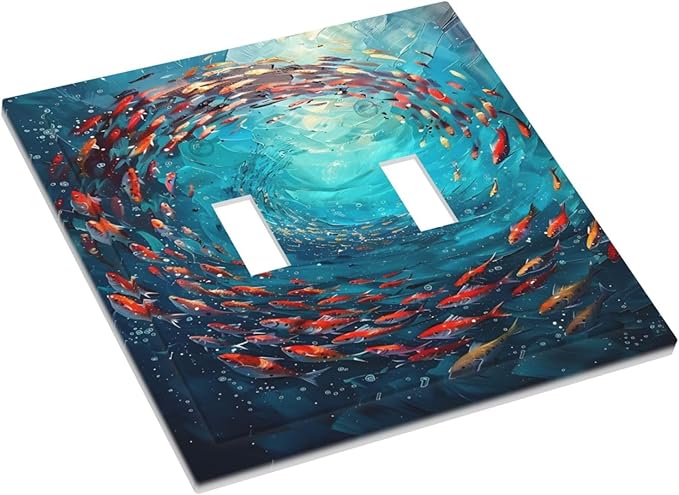 Ocean Fish School Of Fish Vortex Deep Sea Decorative Switch Plates 2 Gang Double Toggle Outlet Light Switch Cover Wall Plate Electrical Faceplate for Kids Room Bedroom Decor
