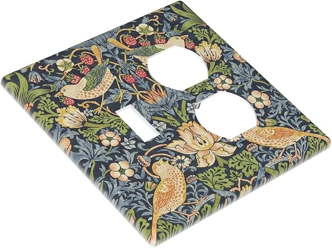 Wallplates Morris Strawberry Thrush Birds Colorful Plants 1 Toggle 1 Duplex Switch Plate Electrical Gfci Faceplate Decorative Light Switch Covers For Bed Room Living Room Decor
