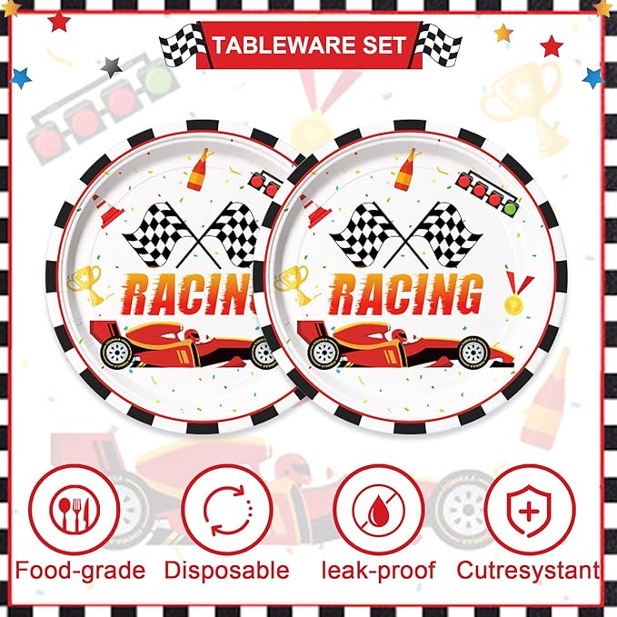 40pcs Race Car Plates and Napkins, Race Car Birthday Party Decorations for Race Car Theme Birthday party supplies
