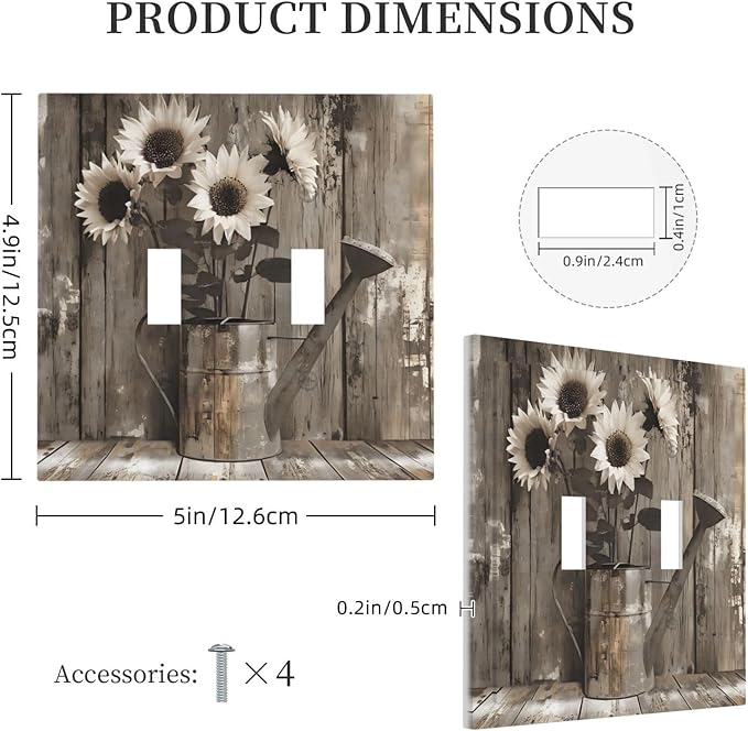 Rustic Floral Country Sunflower Daisy Old Wooden Boards Decorative Switch Plates 2 Gang Double Toggle Outlet Light Switch Cover Wall Plate Electrical Faceplate for Farmhouse Home Decor