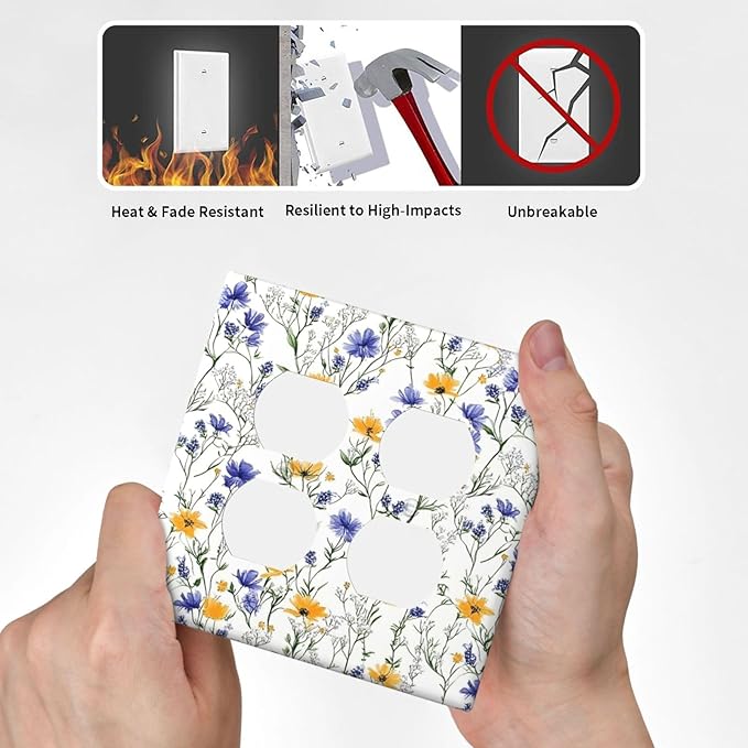 Outlet Covers Floral Colorful Green Leaf Wildflower 2 Gang Double Duplex Decorative Light Switch Covers Electrical Wallplates Socket Faceplate For Bed Room Living Room Decor